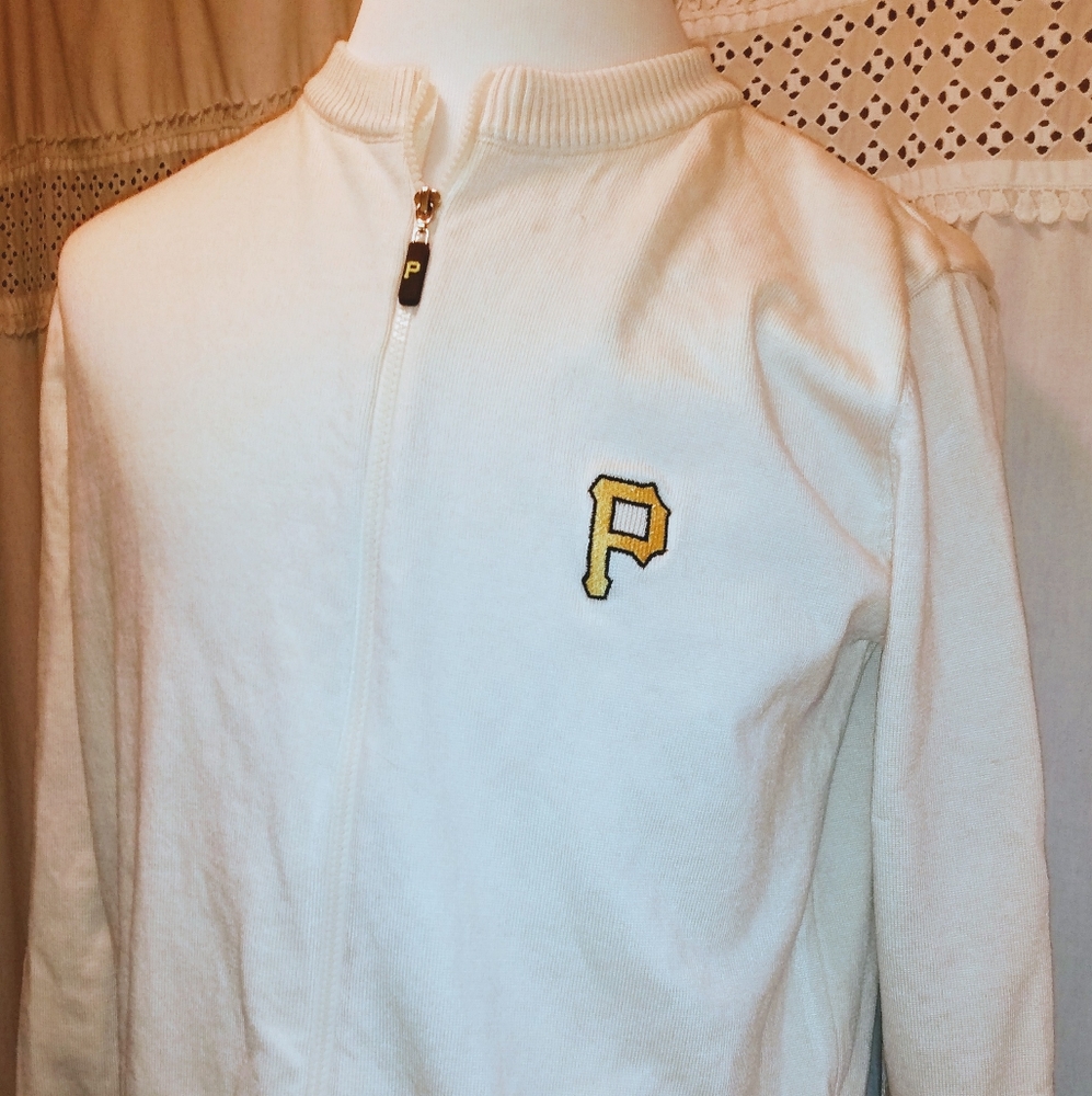 PNC Knotted Full Zip Sweater Size M Men Cream Ivory Thick Comfort Preppy Casual